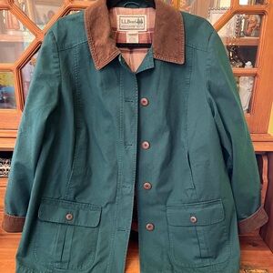 LL Bean Women’s Adirondack Barn Coat Teal Green Flannel-Lined Size Petite Large